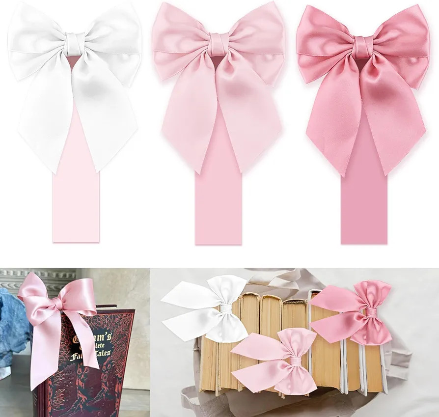 Pink Satin Bow Bookmark Anniversary Coquete Book Mark Mini White Satin Ribbon Bows Appliques Bowk... | Amazon (US)