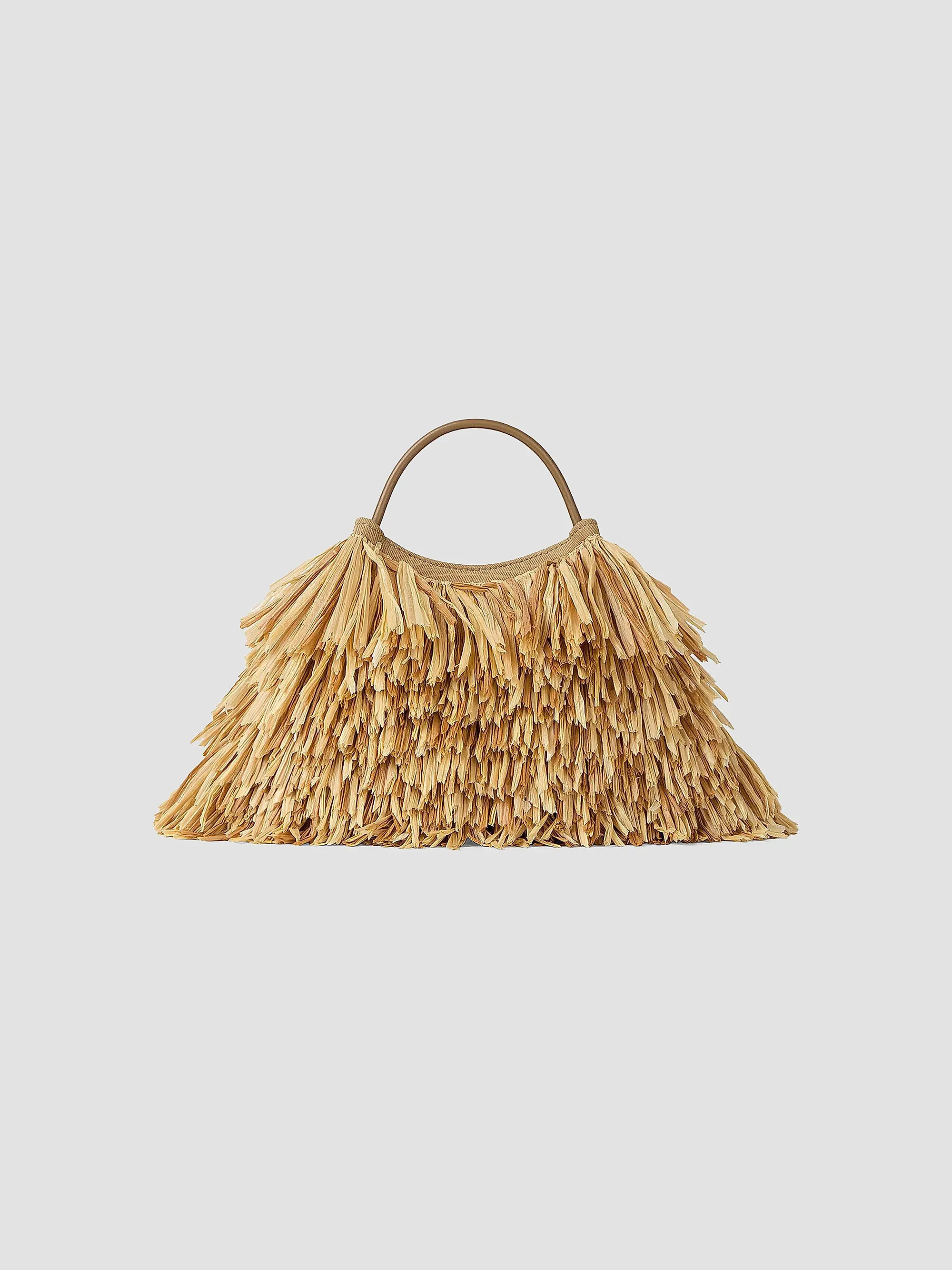 Nano Facet Top Handle Bag in Raffia with Fringes | Saks Fifth Avenue