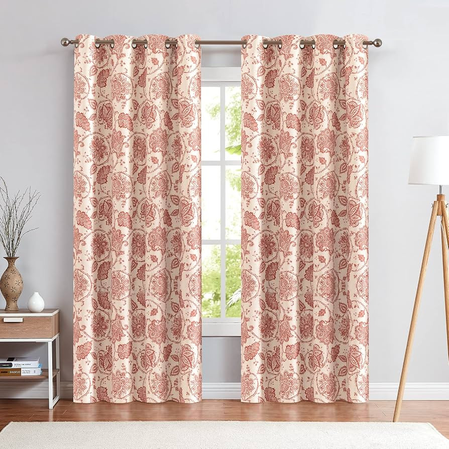 jinchan Farmhouse Curtains for Living Romm, Linen Textured Floral Curtains 96 Inch Length, Room D... | Amazon (US)