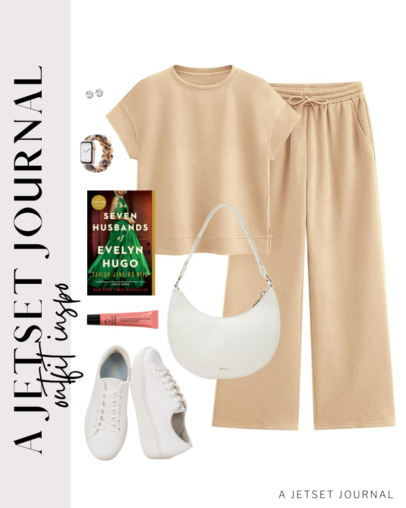Next is a beige two-piece outfit paired with Project Cloud platform sneakers. It looks good with these stud earrings and a Keyli shoulder bag that matches the fit. 

 #LTKSeasonal #LTKSaleAlert #LTKTravel