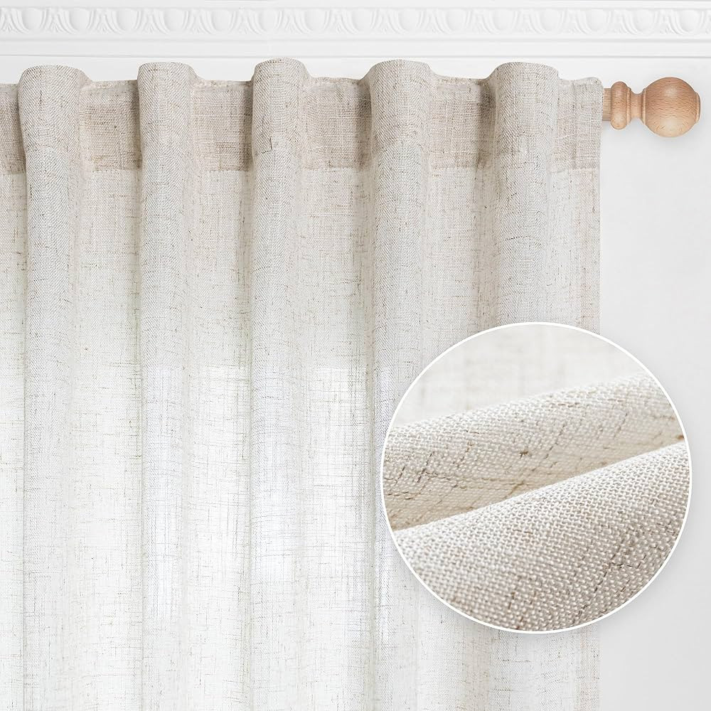 MYSKY HOME Linen Curtains for Living Room, Natural Semi Sheer Curtains & Drapes 84 inches Length ... | Amazon (US)