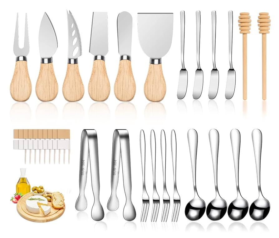 Charcuterie Board Accessories Wooden Cheese Spreader Knive Set, Wood Handle Butter knives For Che... | Amazon (US)