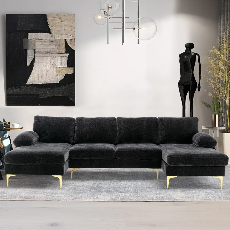 Nakoah 4 - Seater Velvet Upholstered Sectional Sofa with Chaise | Wayfair North America