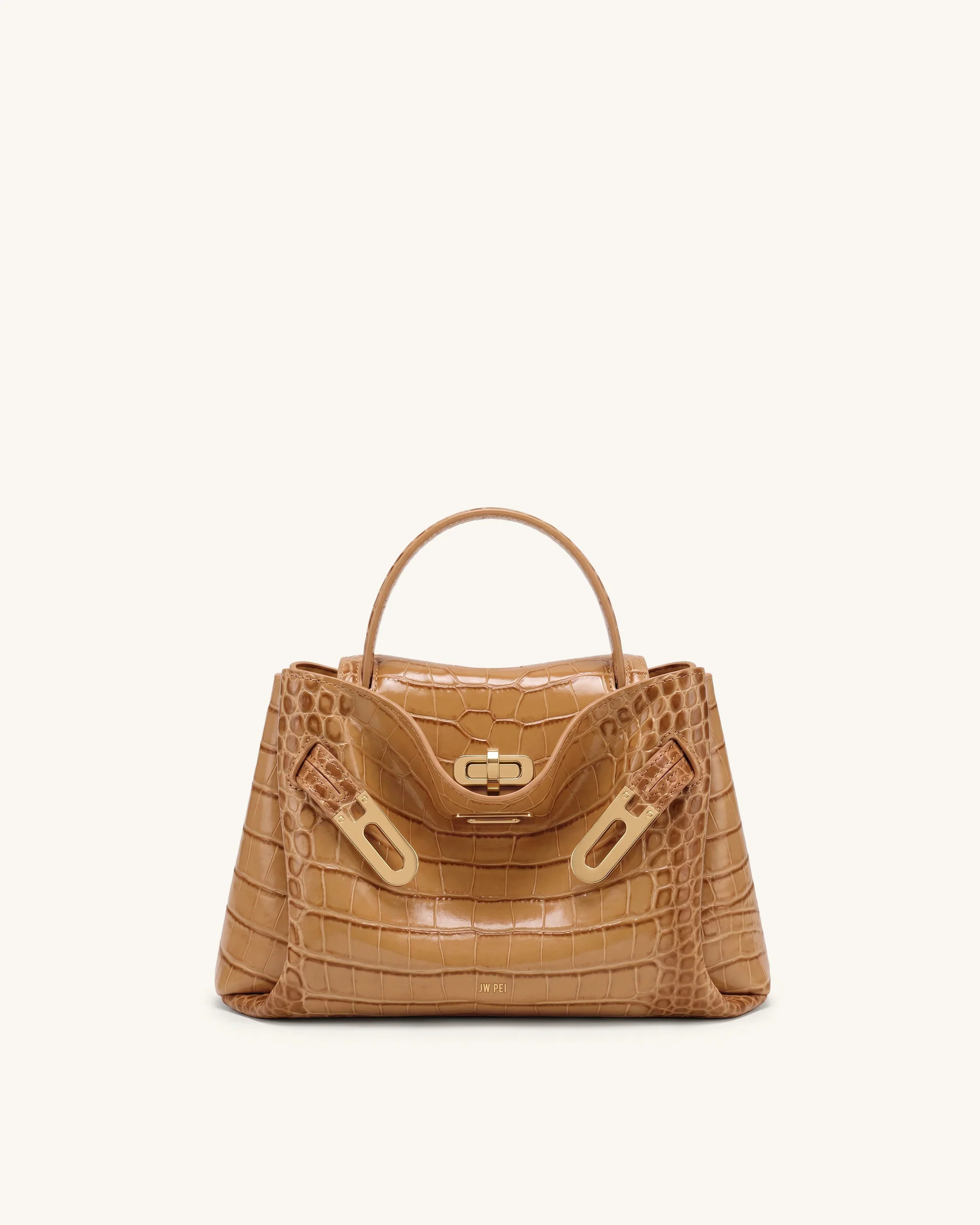 Rhea Small Double Buckle Shoulder Bag - Light Brown Croc | JW PEI US