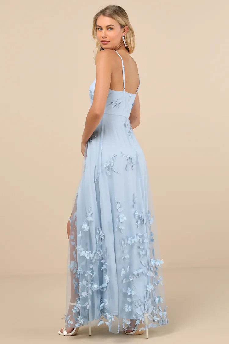 Abundant Charm Light Blue 3D Floral Applique Maxi Dress | Lulus