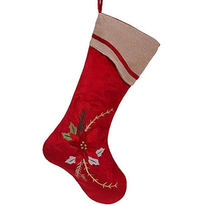 Valery Madelyn Luxury Red and Gold Christmas Stockings with Christmas Flower and Embroidery Accent,  | Amazon (US)