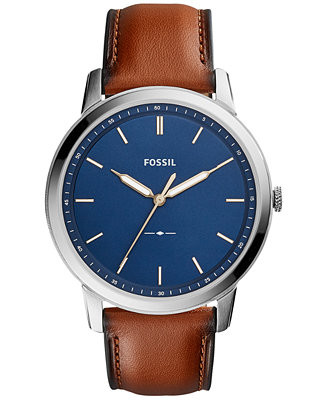 Fossil Men's The Minimalist Brown Leather Strap Watch 44mm - Macy's | Macy's