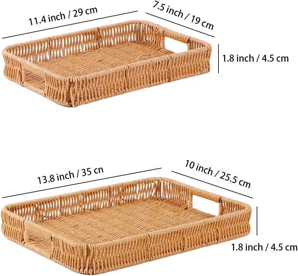 Woven Serving Tray with Handles,Handmade Poly Wicker Tray for Storage Breakfast,Drinks,Fruits,Rec... | Amazon (US)