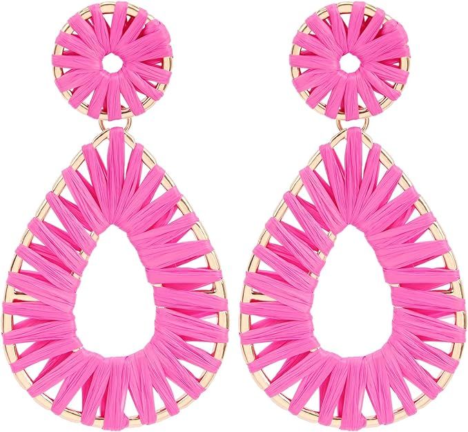 Raffia Teardrop Dangle Earrings Handmad Statement Drop Earrings | Amazon (US)