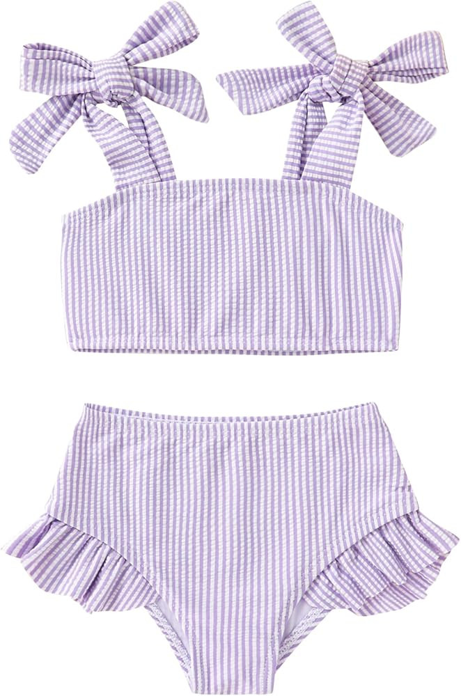 YOUNGER TREE Toddler Baby Girls Swimsuit Two Piece Solid Color Stripe Swimwear Summer Beach Bikin... | Amazon (US)
