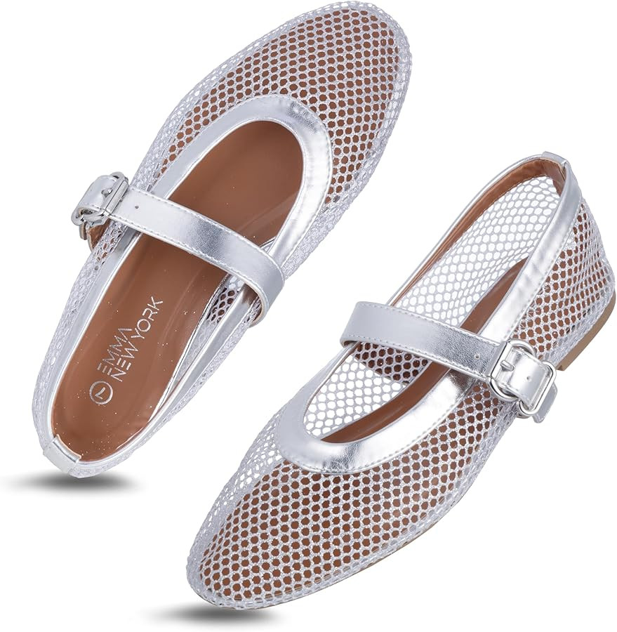 Women’s Mesh Ballet Flats – Fishnet Mary Jane Flats with Adjustable Buckle Strap, Breathable ... | Amazon (US)