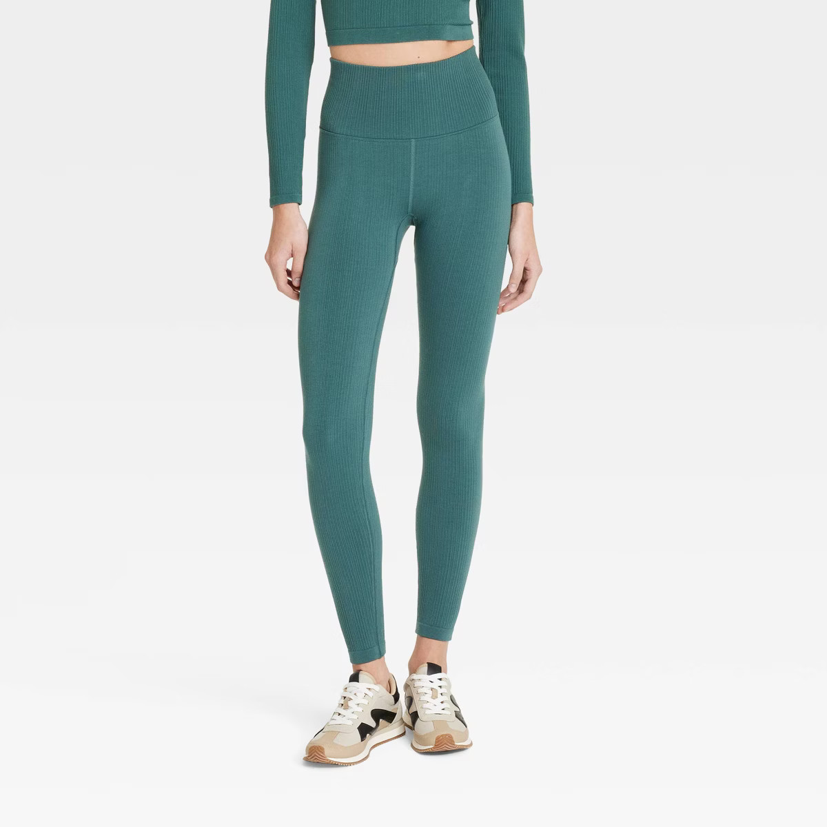 Women's Seamless High-Rise Ribbed Leggings - All In Motion™ Green L | Target