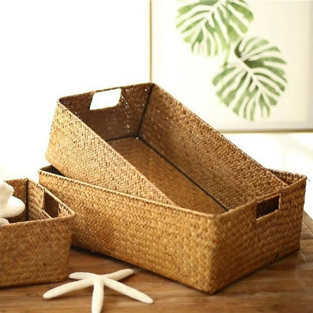Windfall Grass Woven Rectangular Storage Large Basket Set - Big Rectangular Fabric Collapsible Or... | Walmart (US)