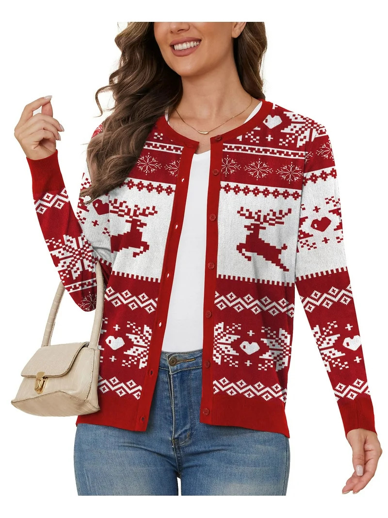 UVPLove Women's Lightweight Button-Down Cardigan Sweater,Christmas Red,L,(S-3XL) | Walmart (US)