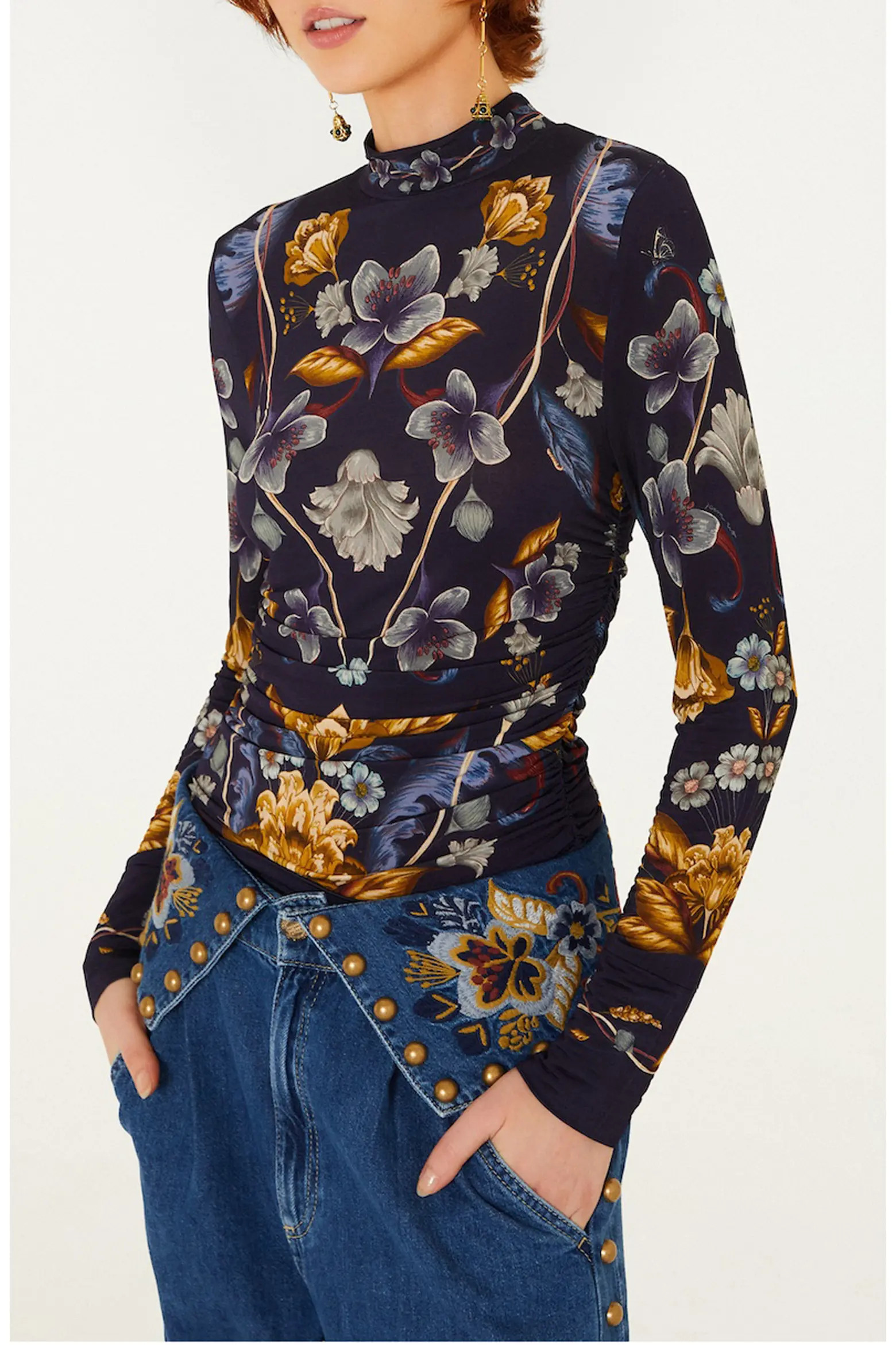 FARM Rio Golden Nature Mock Neck Top (Women) | Nordstrom | Nordstrom