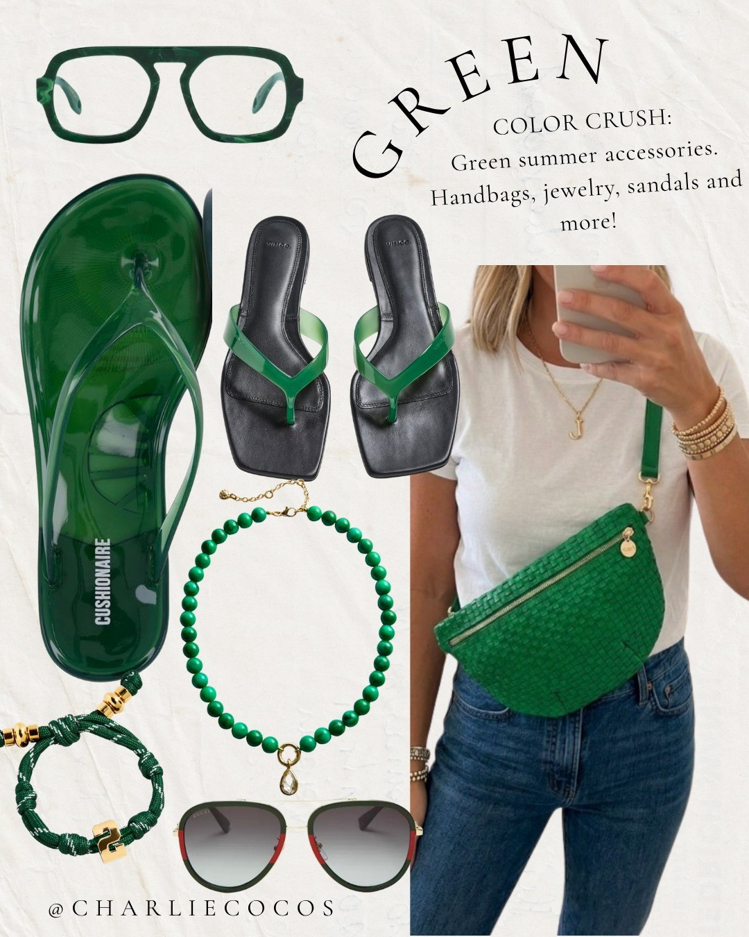 Summer accessories. Vacation outfit ideas. Green sandals. Green handbag. Summer jewelry. Bead necklaces. Shopbop new arrivals.

#LTKootd #LTKOver40 #LTKSaleAlert