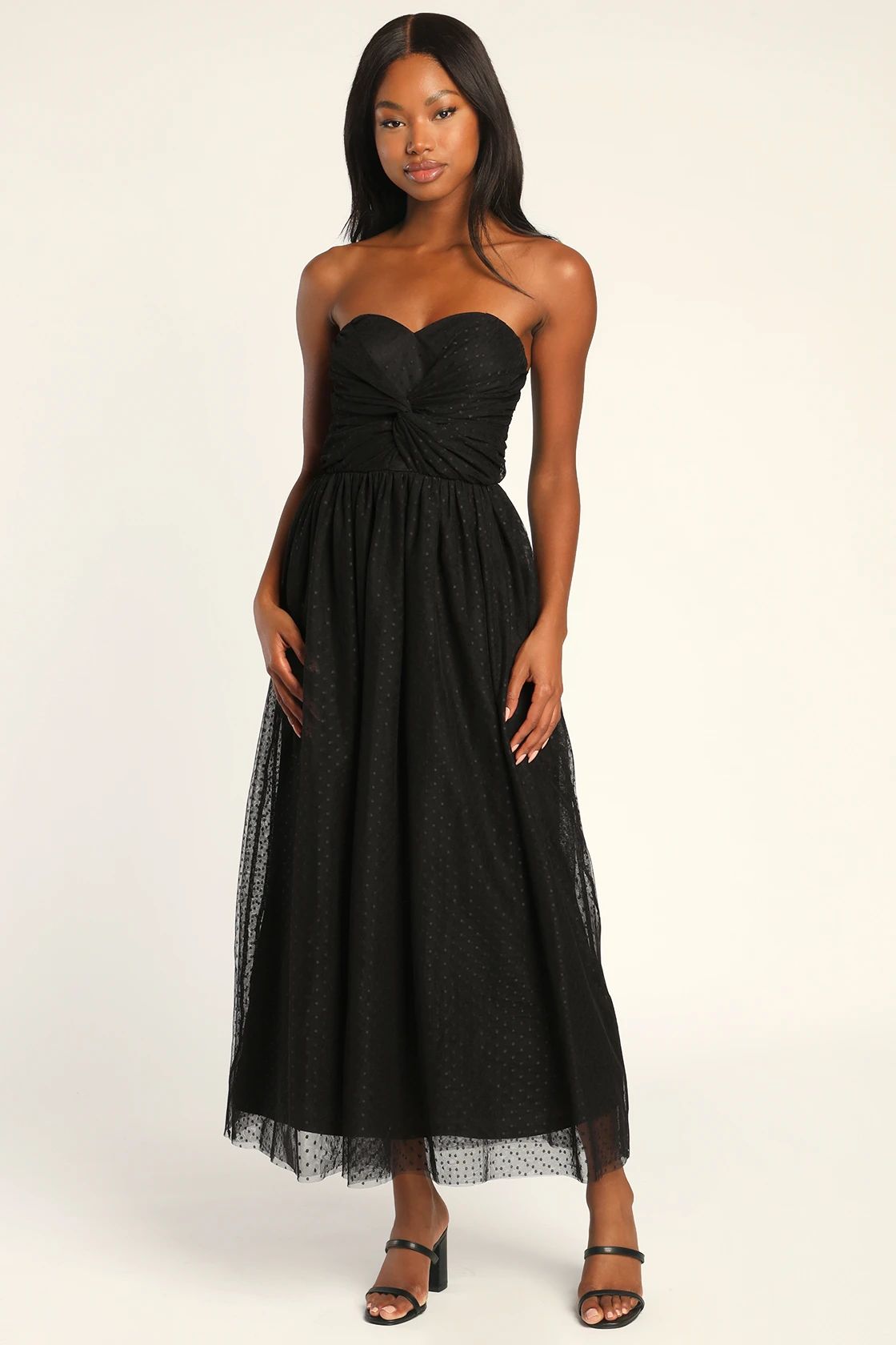 Sweet Selection Black Swiss Dot Strapless Midi Dress | Lulus (US)