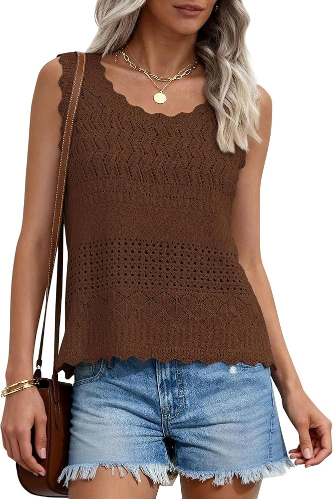 PRETTYGARDEN Womens Crochet Tank Tops 2026 Summer Spring Sleeveless Tops Cute Sweater Vest Trendy... | Amazon (US)