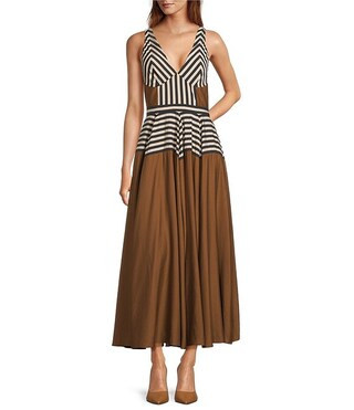 Antonio Melani Ashley Stripe Luxe Voile V-Neckline Sleeveless A-Line Maxi Dress | Dillard's | Dillard's