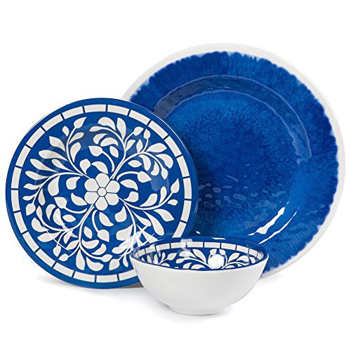 Yinshine Melamine Dinnerware Set - 12 Pcs Dinner Dishes Set for 4, Plates and Bowls Set for Indoor & Outdoor Use- Dishwasher Safe, Unbreakable, Blue | Amazon (US)