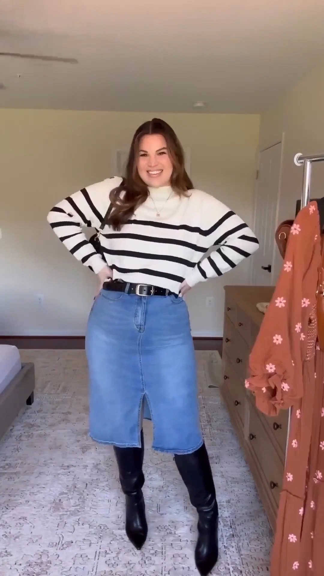 Midsize  outfit inspired by Pinterest ☺️ Any chance to style this denim skirt is a win  for me & I love it paired with this stripped sweater ☺️

Bralette - M/L
Shaping shorts - XL
Denim skirt - XL
Sweater - XL
Boots - 10

Midsize fashion, midsize outfit, fall outfit, fall fashion, denim skirt, Amazon fashion 
Winter style, winter fashion 



#LTKMidsize #LTKSeasonal #LTKTall