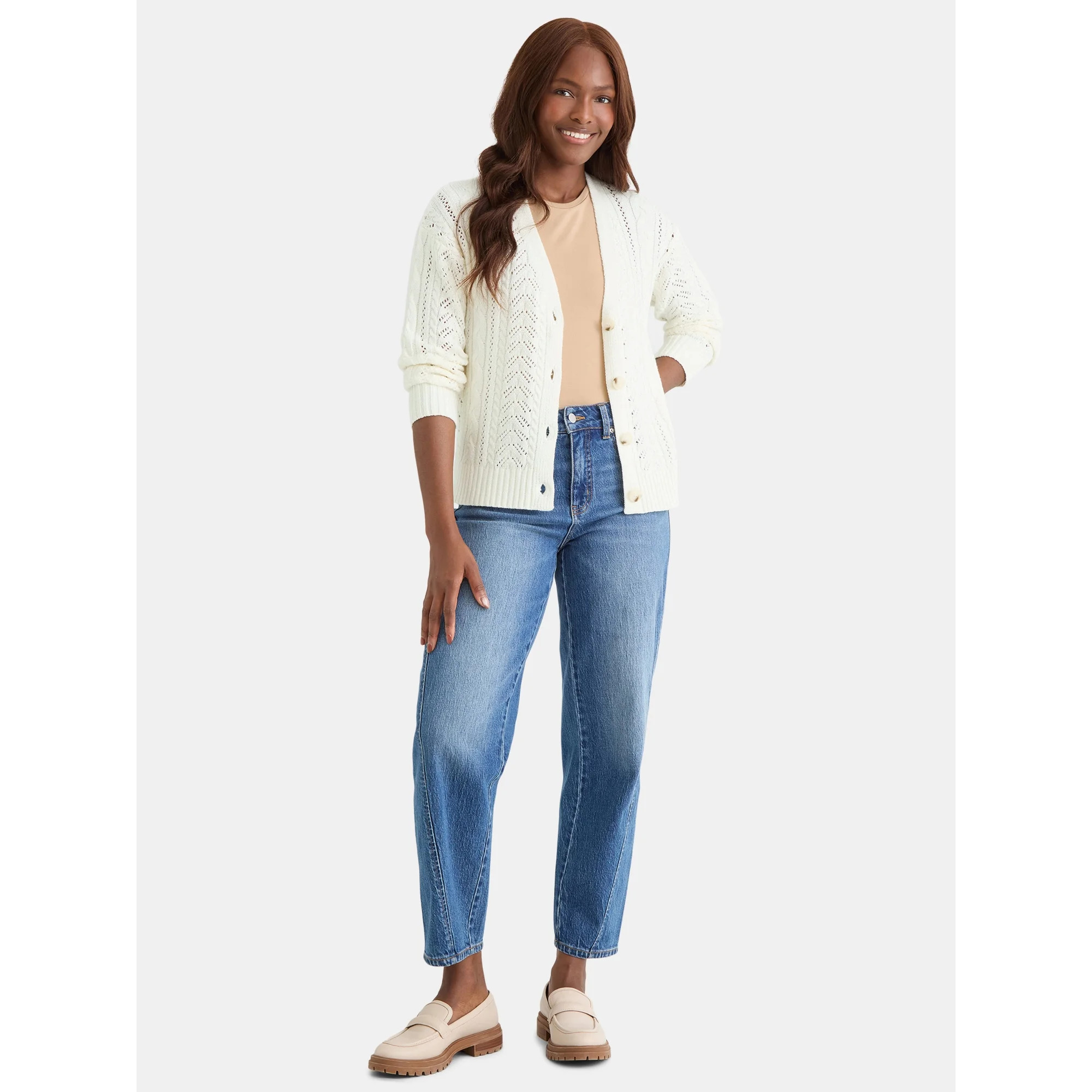 Time and Tru Women's and Women's Plus Cable Knit Cardigan Sweater, Lightweight, Sizes XS-4X | Walmart (US)