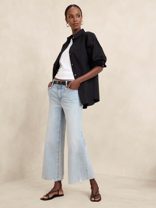 Wide-Leg Crop Raw-Hem Destruct Jean | Banana Republic Factory