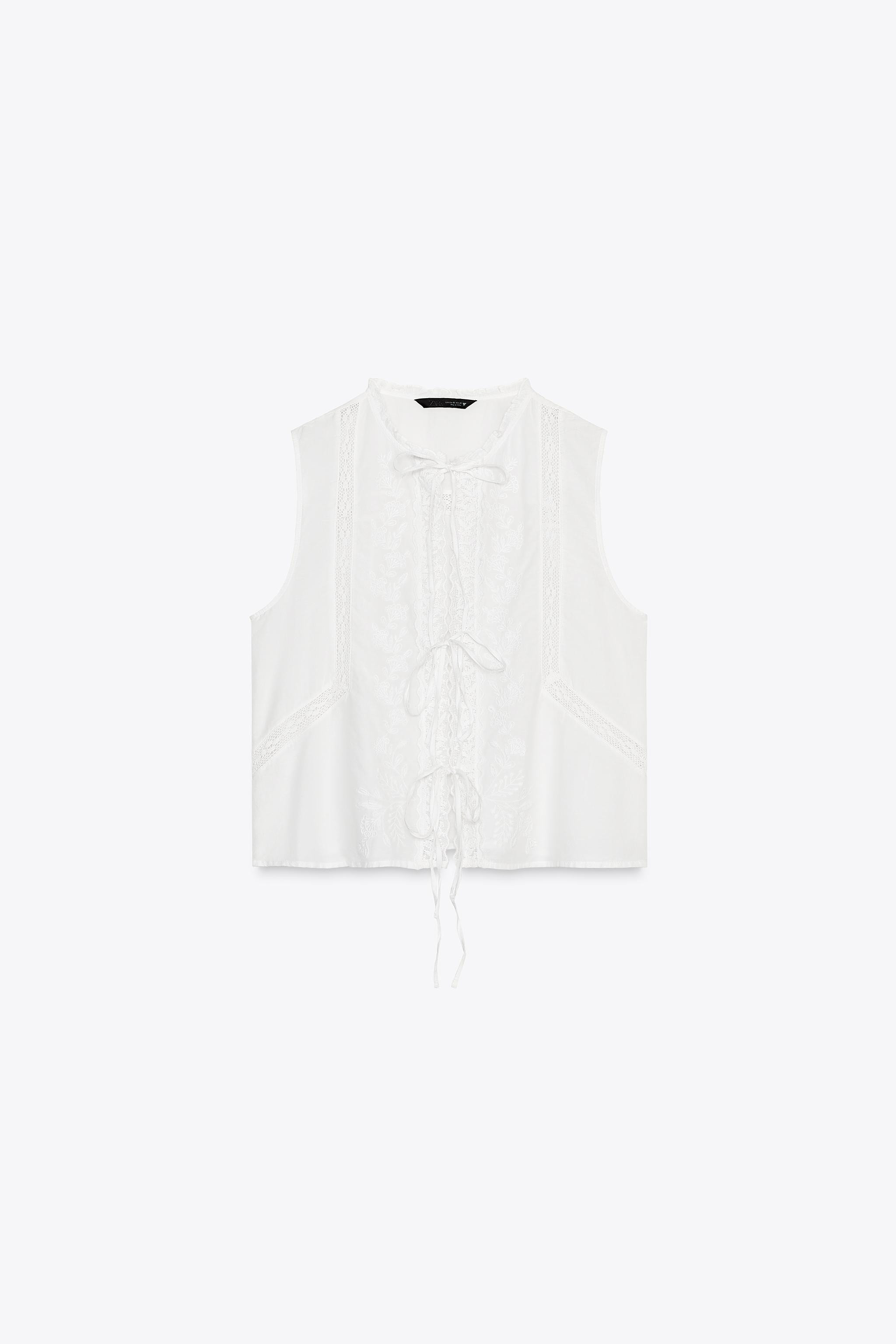 TIE EMBROIDERED TOP | Zara US