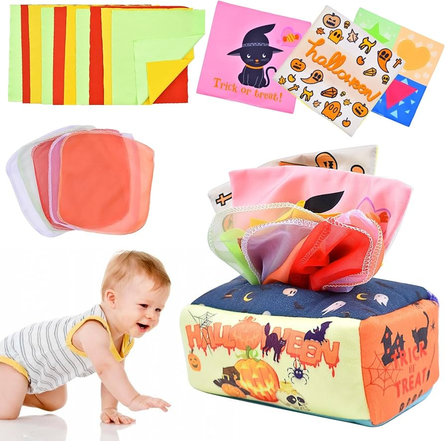 Halloween Baby Tissue Box Toy, Soft Montessori Tissue Box Baby Toys, High Contrast Crinkle Paper ... | Amazon (US)