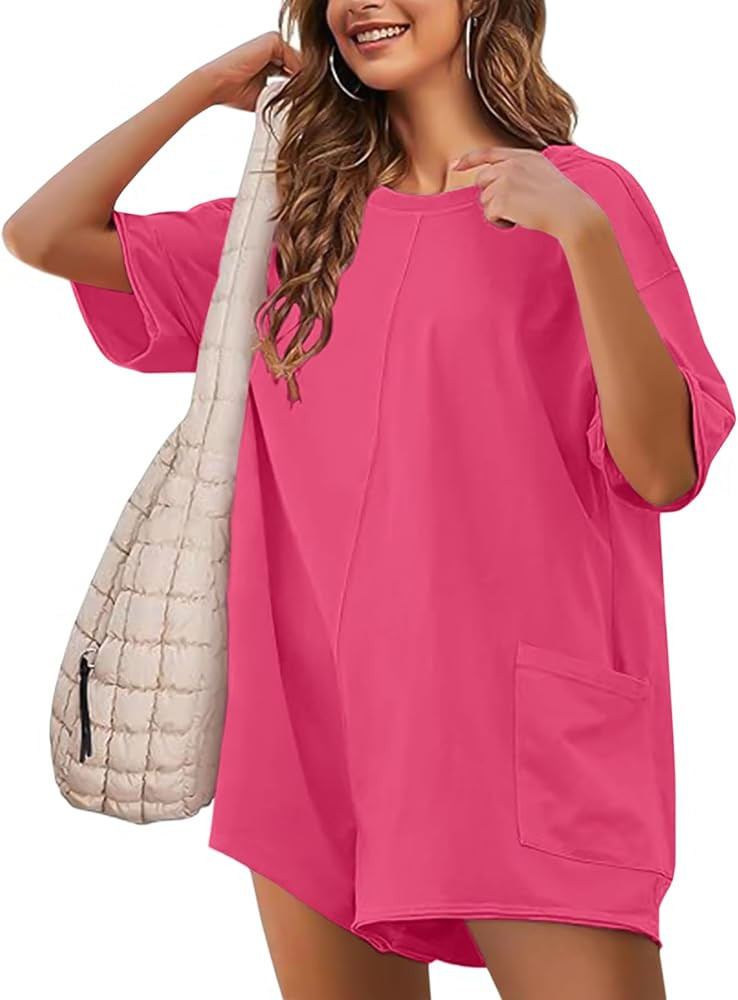 GTETKDE Rompers for Women Casual Short Sleeve Oversized Athletic Jumpsuits Workout Hot Shot Tee R... | Amazon (US)