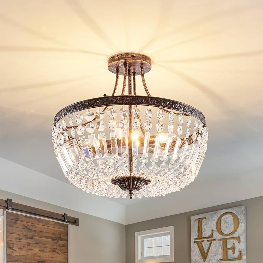 YYJLX 5-Light Retor Crystal Ceiling Light Fixture Oil Rubbed Bronze Semi Flush Mount Chandelier C... | Amazon (US)
