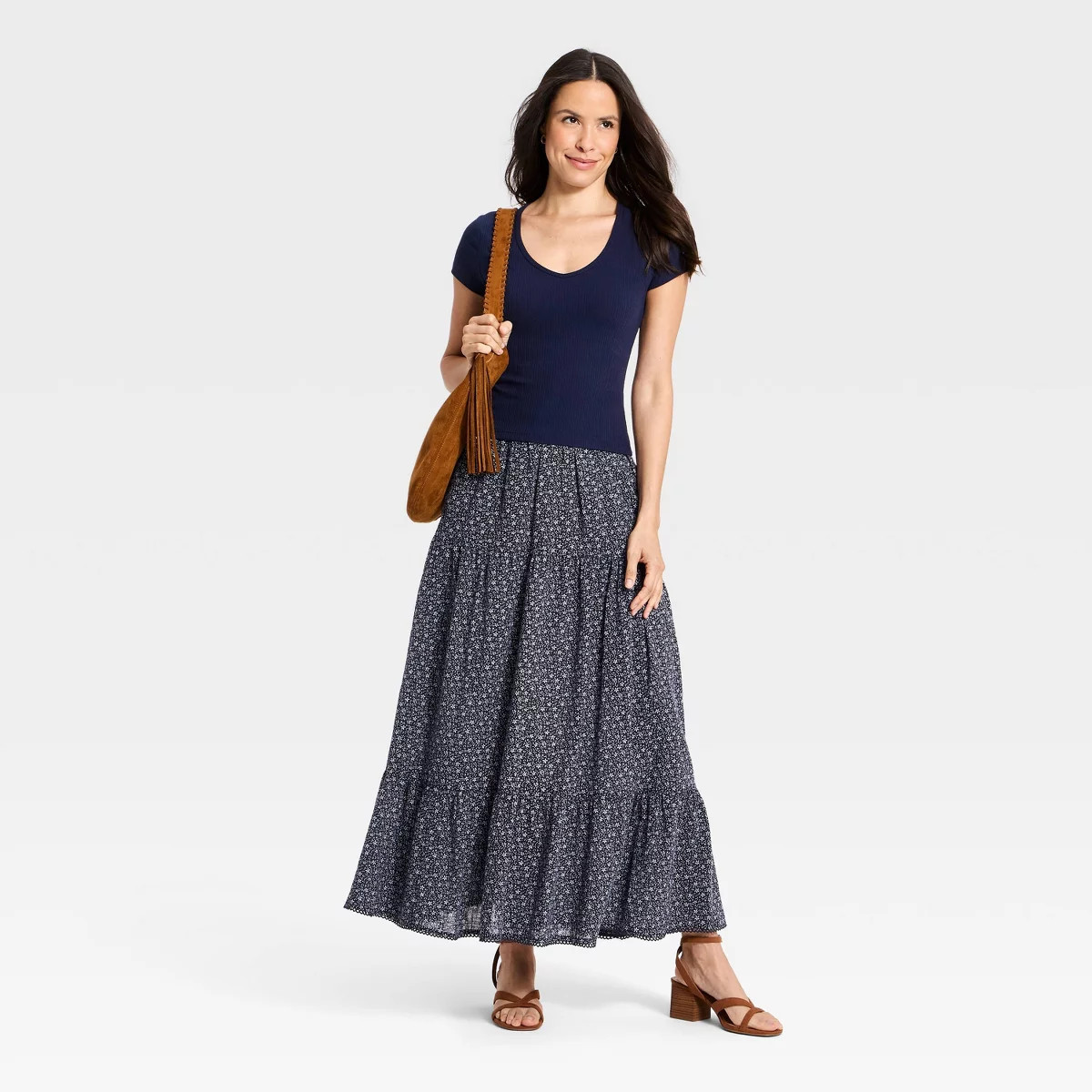 Women's Printed Maxi Full Skirt - Universal Thread™ Navy Blue Floral M | Target