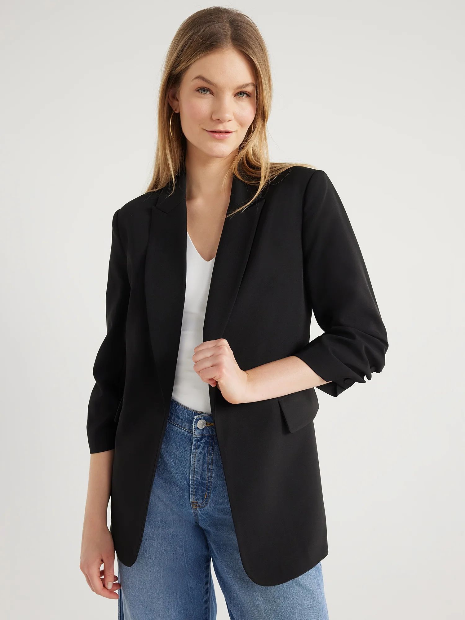 Scoop Women's Scrunch Sleeve Crepe Blazer with Buttons, Sizes XS-XXL | Walmart (US)