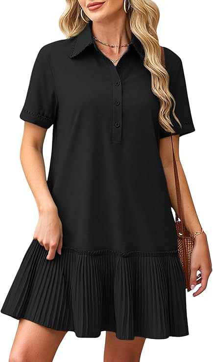 ECOWISH Women Summer Shirt Dress- V Neck Short Sleeve Casual Shift Dresses Button Down Mini Dress... | Amazon (US)