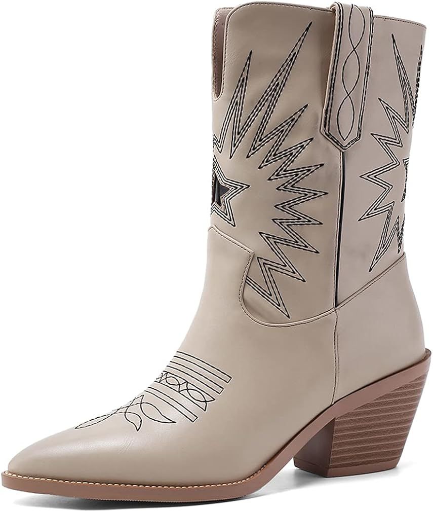 SO SIMPOK Women Classic Cowgirl Boots Ladies Retro Ankle Boots Comfort Embroidered Western Short ... | Amazon (US)