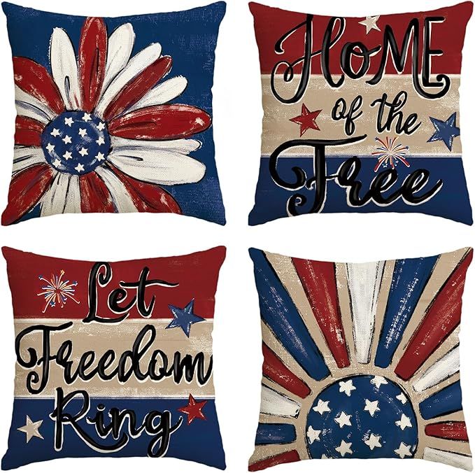 AVOIN colorlife Let Freedom Ring Stars Fireworks Red White Flower Throw Pillow Covers, 18 x 18 In... | Amazon (US)