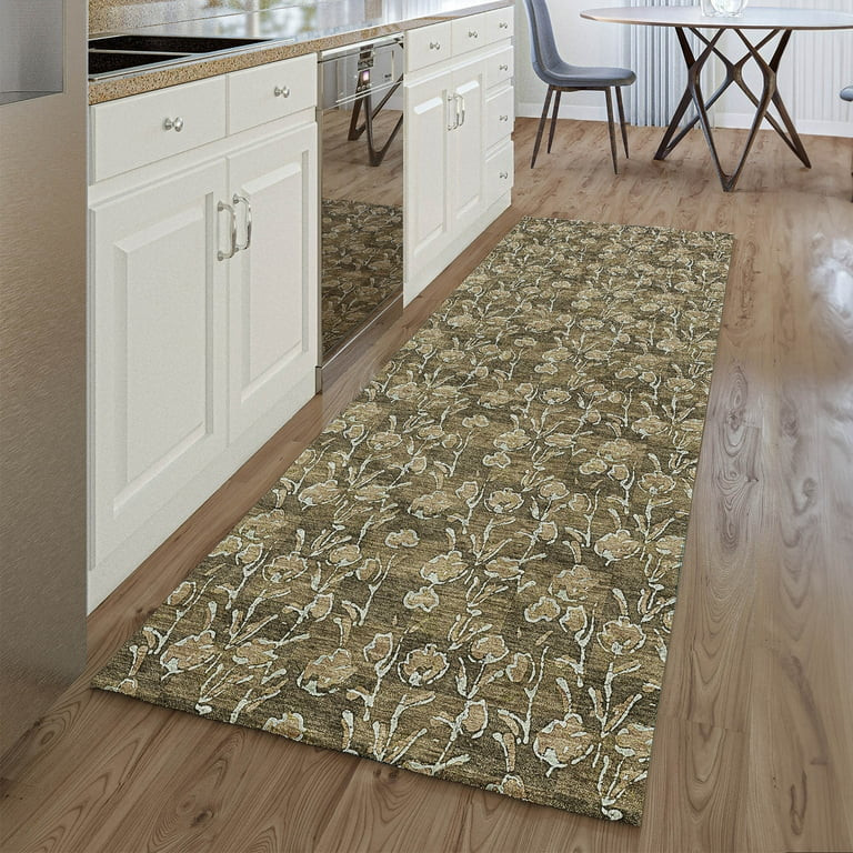 Addison Rugs Mayfield Washable Transitional Floral Brown Runner Rug, 2'3" x 7'6" | Walmart (US)