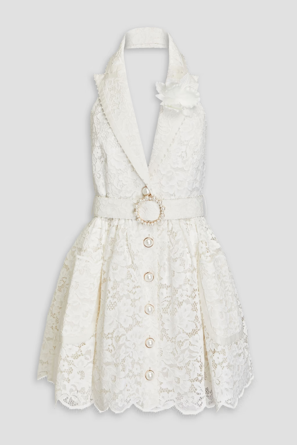 Embellished corded lace halterneck mini dress | The Outnet (US and CA)