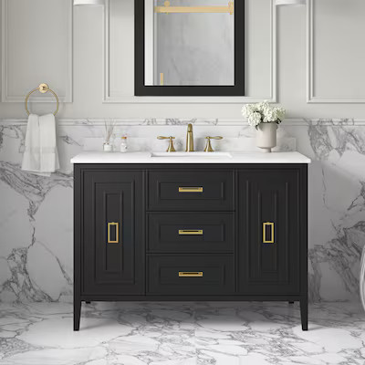 Origin 21 Nandez 48-in Onyx Black Undermount Single Sink Bathroom Vanity with White Engineered Ma... | Lowe's