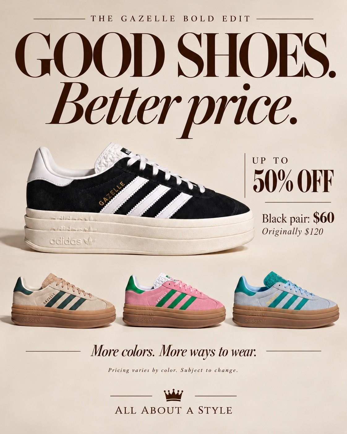 Your everyday sneaker just got a better price. 🤎 adidas Gazelle Bold—pair with denim, tailored trousers, or your favorite off-duty set.

The black pair is 50% off at $60! More colors available; prices vary.

Shop your favorite through my LTK. Which color are you choosing?

#AdidasGazelle #SneakerStyle #EverydayStyle @adidas