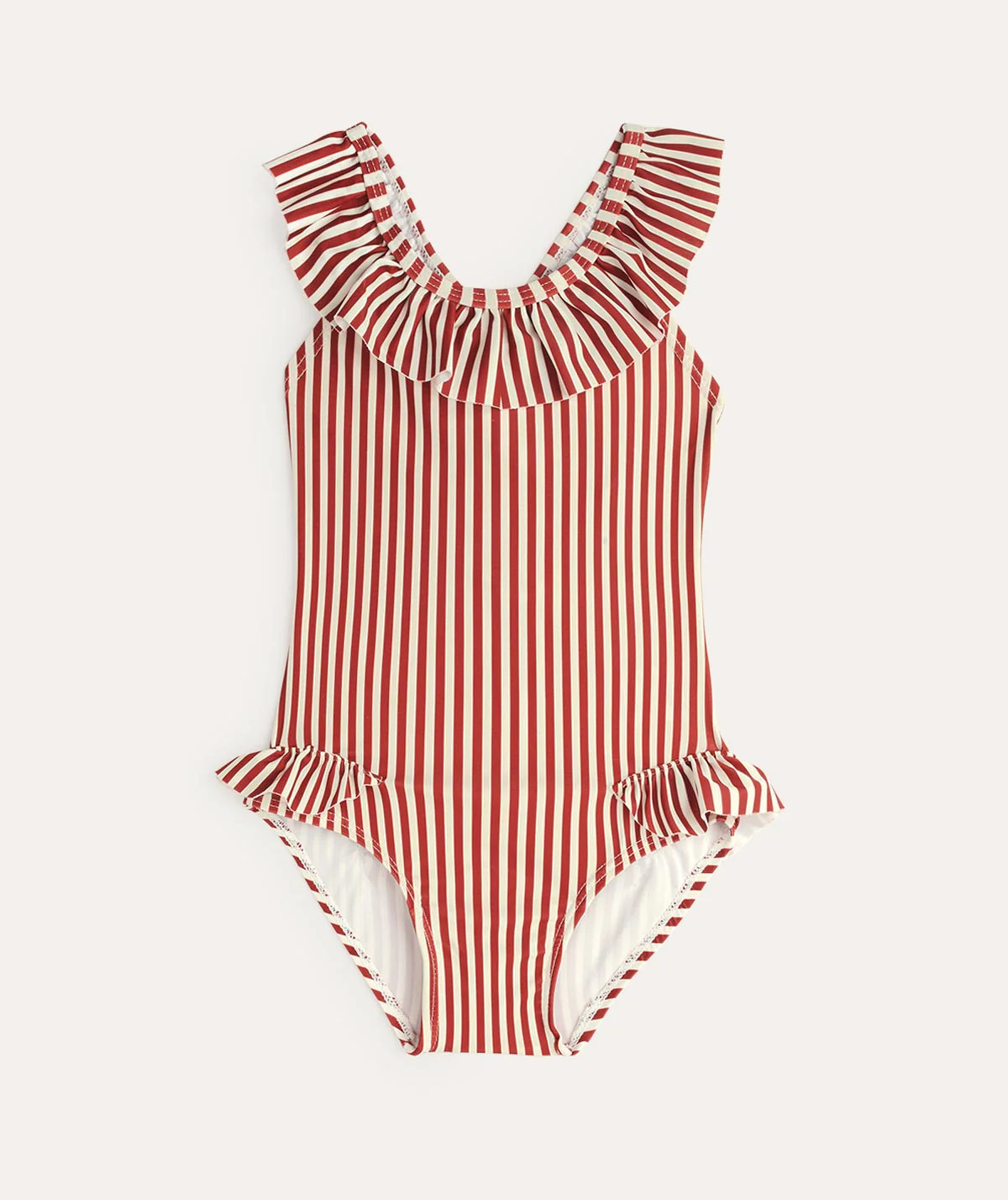 Frill Swimsuit: Red Stripe | KIDLY