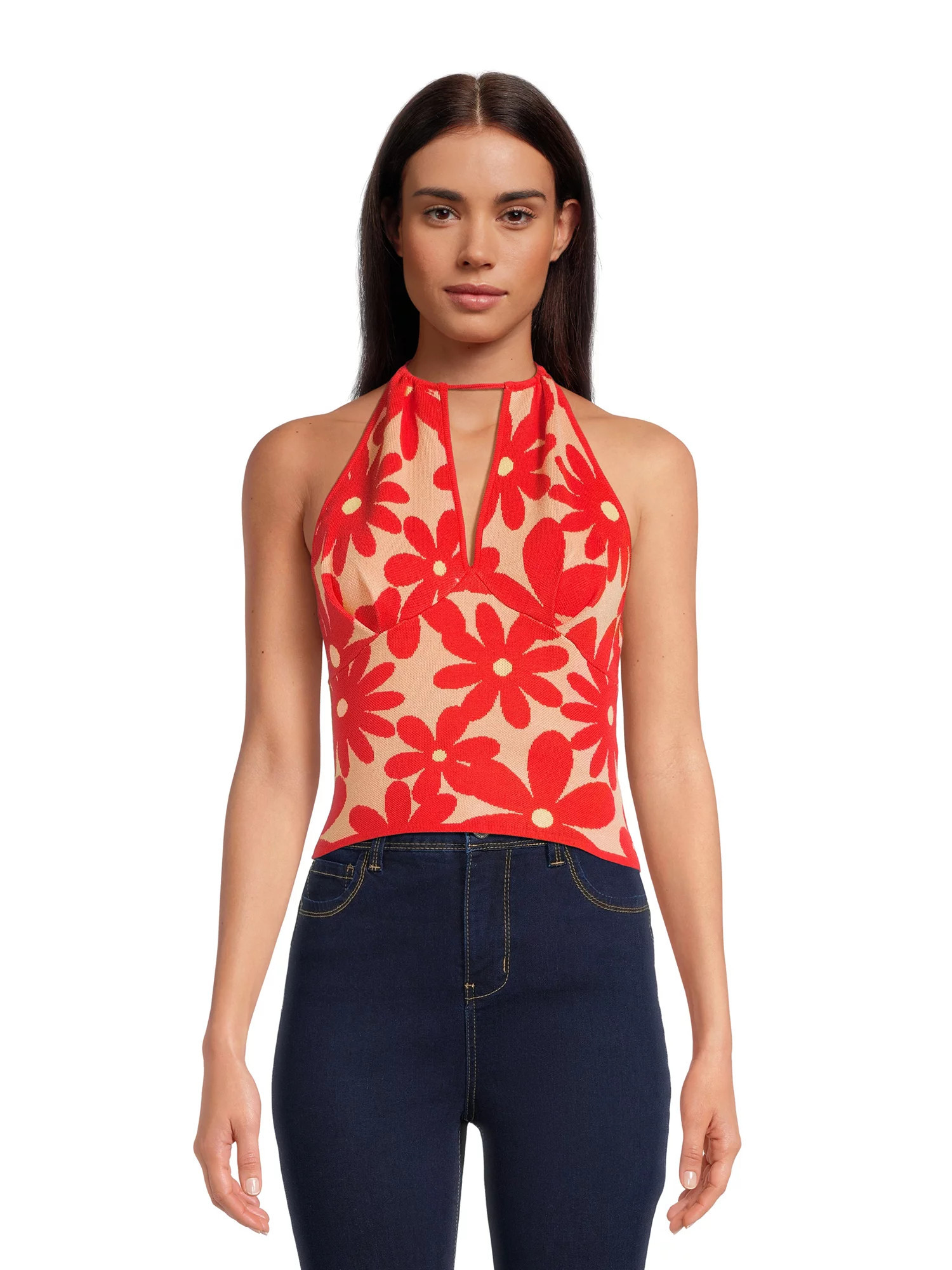 Madden NYC Juniors Print Sweater Halter Top | Walmart (US)