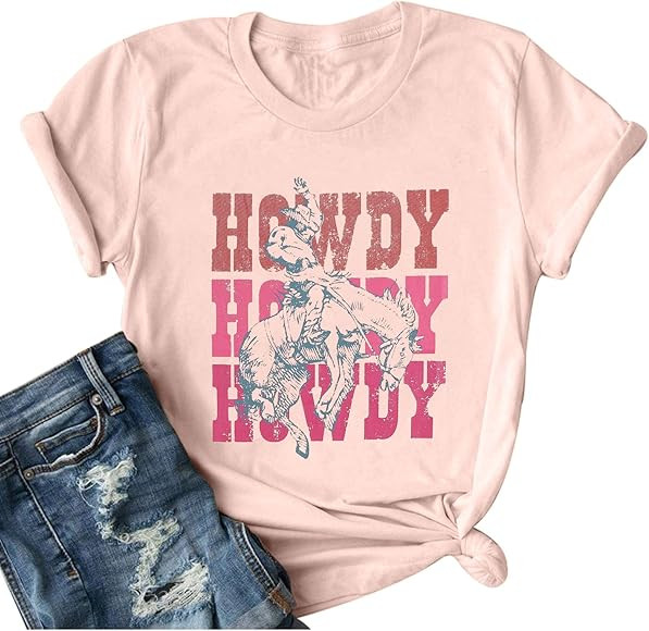 Howdy T Shirt Western Shirts for Women Vintage Cowgirl Graphic Shirt Rodeo Tees Retro Short Sleev... | Amazon (US)