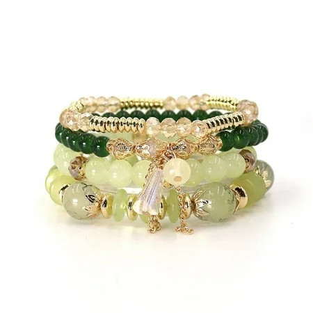 Nvzi -b Bohemian Stackable Beaded Bracelets for Women Men Boho Stretch Multilayered Bead Bangles Bracelet Set with Charm Multicolor Jewelry Green | Walmart (US)