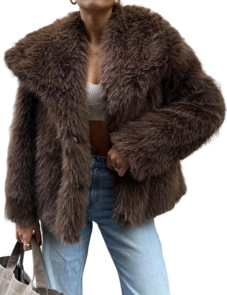 Yimoon Womens Faux Fur Coat Lapel Open Front Fluffy Shaggy Jacket Winter Warm Furry Overcoat | Amazon (US)