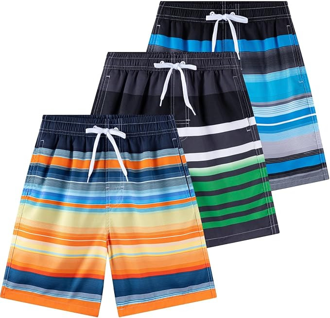 Boys Swim Trunks 3 Pack, Quick Dry Bathing Suit, UPF 50+, Mesh Lining, Beach Shorts for 5-16 Year... | Amazon (US)