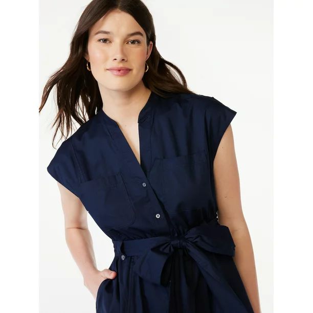 Free Assembly Women’s Belted Midi Shirt Dress with Short Sleeves, Sizes XS-XXXL | Walmart (US)