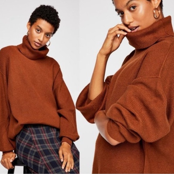 Free People Softly Structured Cowl Neck Terracotta Brown Relaxed Fit Sweater XS | Poshmark