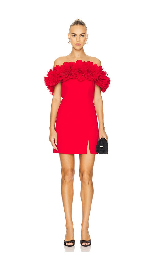 Nadine Merabi Flower Bardot Mini Dress in Red. - size 10/L | Revolve Clothing (Global)
