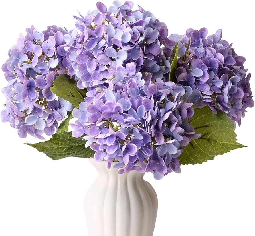 ZYTUYO 4 Pcs Bright Purple Real Touch Hydrangea Artificial Flowers Boho Lifelike Real Looking Lat... | Amazon (US)